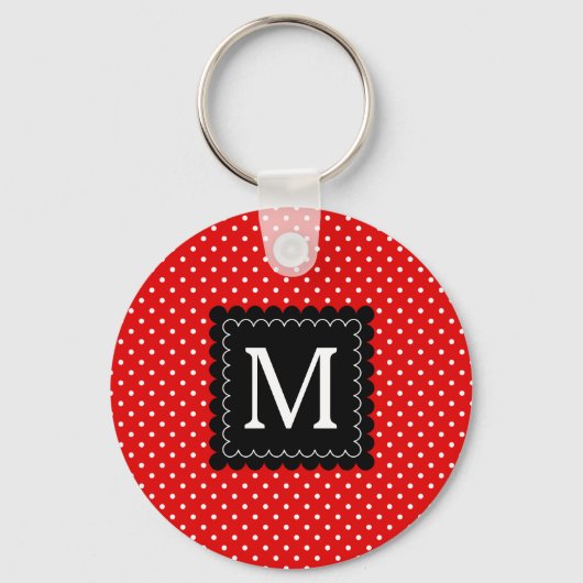 Porte-clés Rouge Blanc Pois Motif Noir Monogramme Design (Recto)