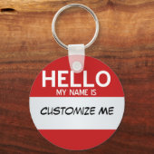Porte-clés Rouge Bonjour Mon Nom Est ... Personnalisable (Recto)
