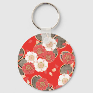 Porte-clés Rouge et blanc Sakura Japonais Kimono