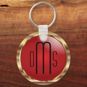 Porte-clés Rouge et Faux Or métallique avec Monogramme
