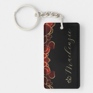 Porte-clés Rouge et Or Élégant Script Personnalisé