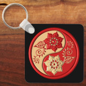 Porte-clés Rouge et Or Fleur Yin Yang (Recto)