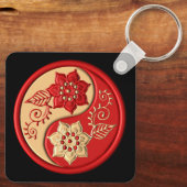 Porte-clés Rouge et Or Fleur Yin Yang (Verso)