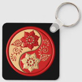 Porte-clés Rouge et Or Fleur Yin Yang (Dos)