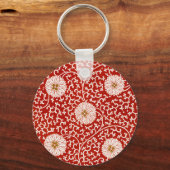 Porte-clés Rouge Floral Vibrant Ornate Classé Motif (Recto)
