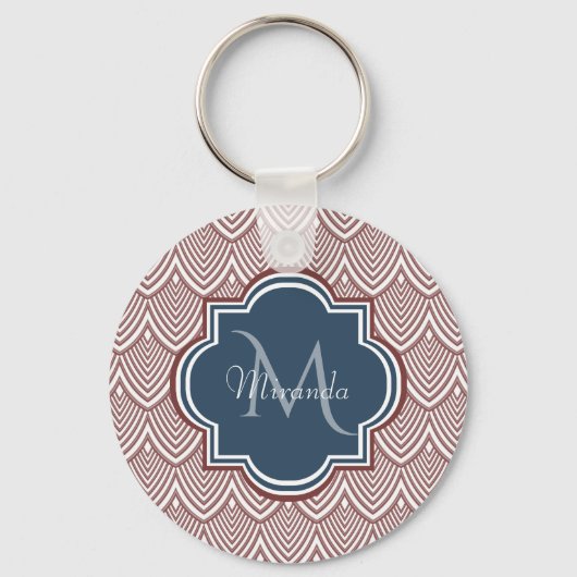 Porte-clés Rouge foncé Déco pétoncles bleu marine Monogramme  (Recto)