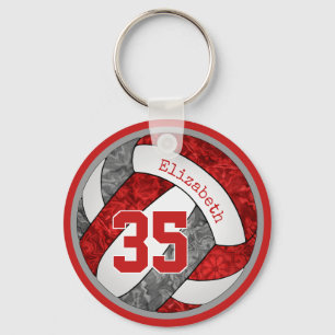 Porte-clés rouge gris personnalisé filles volleyball couleurs