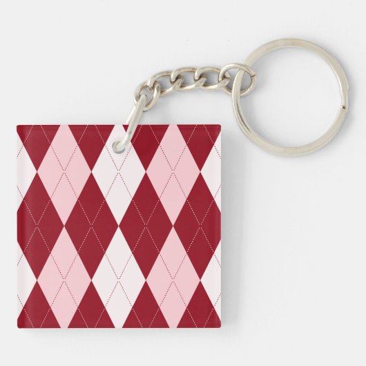 Porte-clés Rouge Jacquard Crimson rose Petit Diamant Forme (Dos)