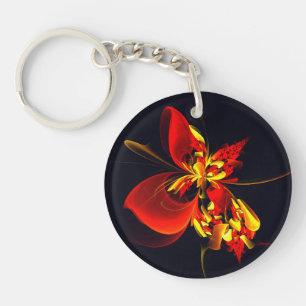 Porte-clés Rouge Jaune Floral Moderne Résumé Modèle Art #10