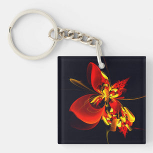 Porte-clés Rouge Jaune Floral Moderne Résumé Modèle Art #10