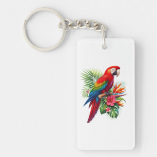 Porte-clés Rouge macaw tropical floral