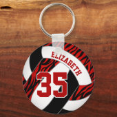 Porte-clés rouge noir zèbre rayures accent filles volleyball (Recto)