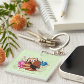 Porte-clés Rouge Panda Lotus Fleurs henné code QR (Devant Droit)