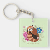 Porte-clés Rouge Panda Lotus Fleurs henné code QR (Devant)