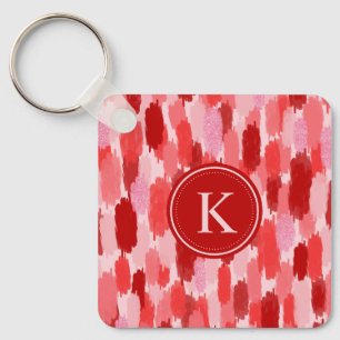 Porte-clés Rouge rose Abstrait brosses Motif Monogramme