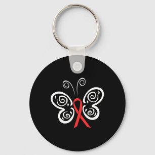 Porte-clés Rouge Ruban Papillon Sang Cancer VIH SIDA