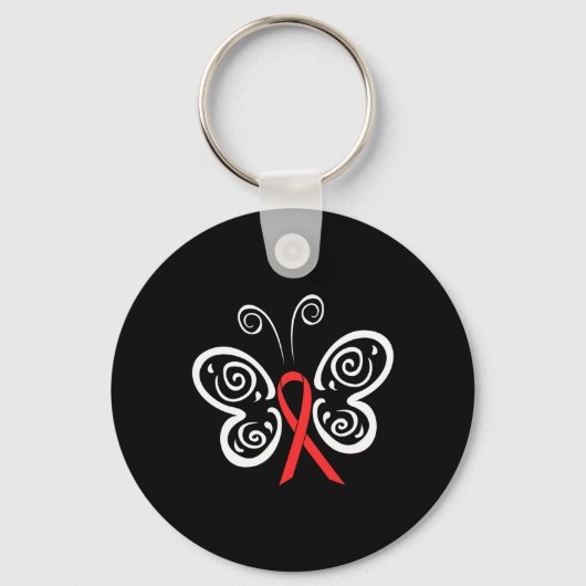 Porte-clés Rouge Ruban Papillon Sang Cancer VIH SIDA (Recto)