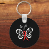 Porte-clés Rouge Ruban Papillon Sang Cancer VIH SIDA (Recto)