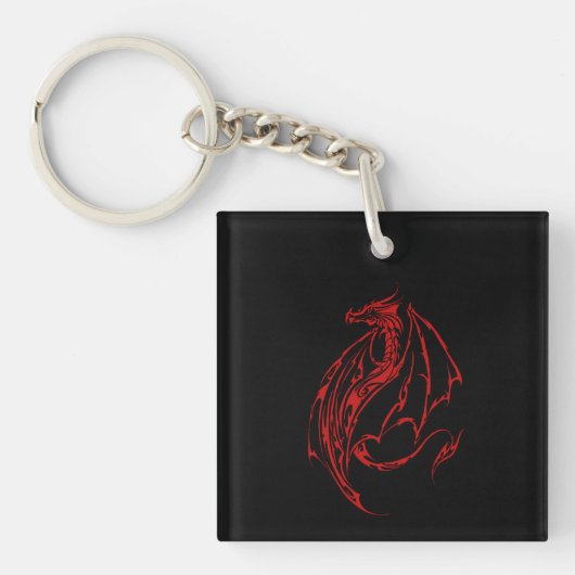 Porte-clés Rouge Tribal Dragon Noir (Devant)