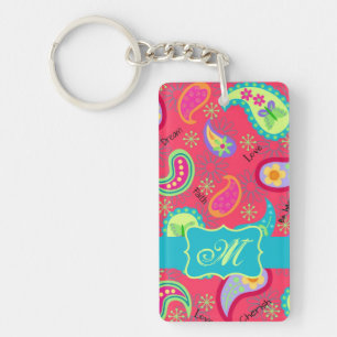 Porte-clés Rouge Turquoise moderne Paisley Motif Monogramme