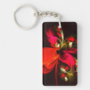 Porte-clés Rouge Vert Floral Moderne Art Abstrait Motif #02