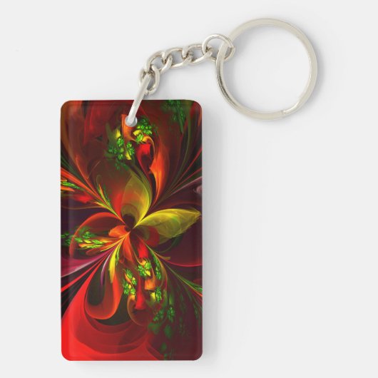 Porte-clés Rouge vert moderne Floral Abstrait Art Motif #05 (Dos)