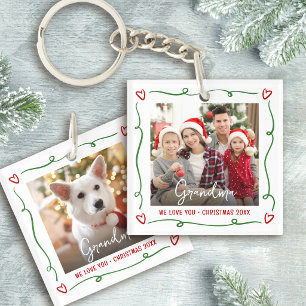 Porte-clés Rouge Vert Photo Noël Amour Toi Mamie Gribouillage