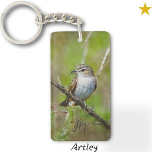 Porte-clés Rouge Vireo Oiseau Peinture Initiales Personnalisé
