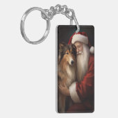 Porte-clés Rough Collie Avec Noël Festif Du Père Noël (Devant gauche)