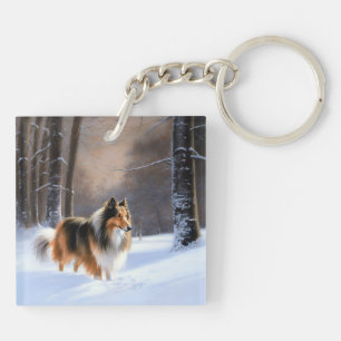 Porte-clés Rough Collie Laisser Neige Noël