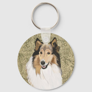 Porte-clés Rough Collie on a Brown Floral background