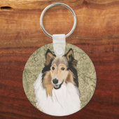 Porte-clés Rough Collie on a Brown Floral background (Recto)