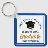 Porte-clés Royal Blue Graduate personnalisé cadeau de diplôme (Recto)