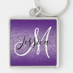 Porte-clés Royal Purple Ombre Edge Améthyste Paillettes Monog