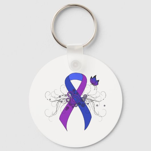 Porte-clés Ruban bleu et violet avec papillon (Recto)