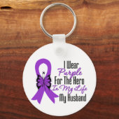 Porte-clés Ruban cancer pancréatique Mon héros Mon mari (Recto)
