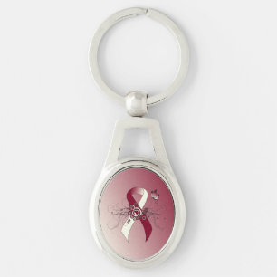 Porte-clés Ruban de Bourgogne et d'ivoire avec papillon