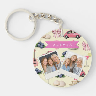 Porte-clés Ruban de cocktail rose coquette personnalisé adora