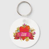 Porte-clés Ruban de cœur de véritable amour avec éléments flo (Verso)