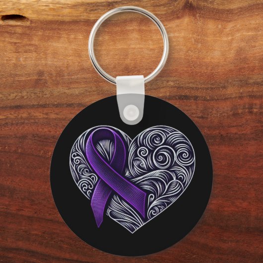 Porte-clés Ruban de sensibilisation au pourpre (Verso)