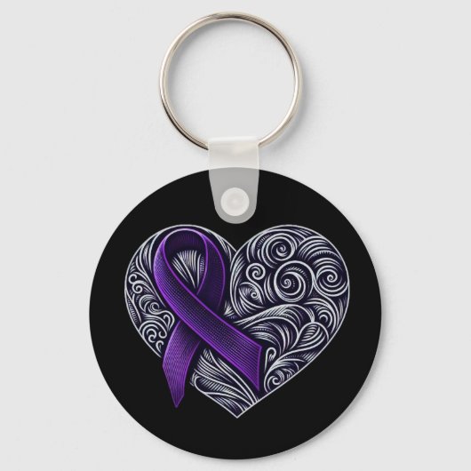 Porte-clés Ruban de sensibilisation au pourpre (Verso)