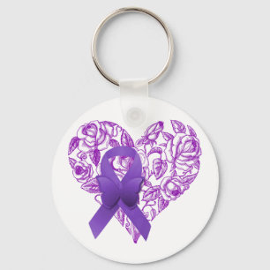 Porte-clés Ruban de sensibilisation au violet avec Roses