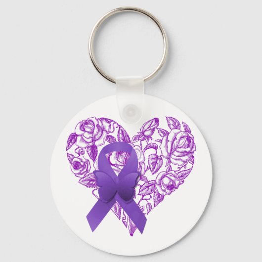 Porte-clés Ruban de sensibilisation au violet avec Roses (Recto)