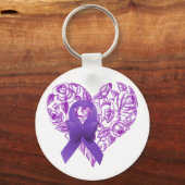 Porte-clés Ruban de sensibilisation au violet avec Roses (Recto)