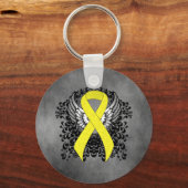 Porte-clés Ruban de sensibilisation jaune avec ailes (Recto)