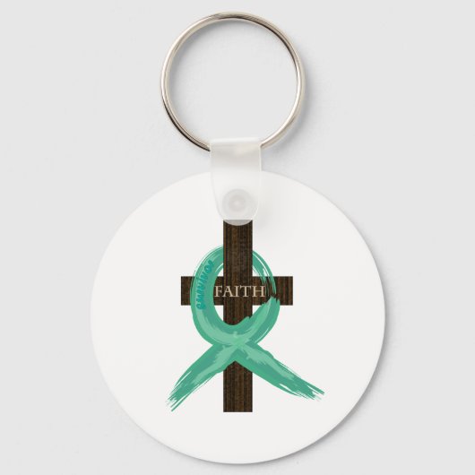 Porte-clés Ruban de sensibilisation turquoise sur la croix (Recto)