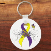 Porte-clés Ruban de sensibilisation violet et jaune avec papi (Recto)