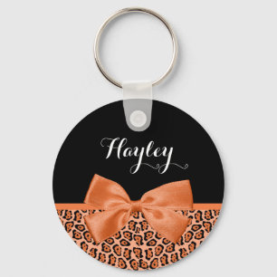 Porte-clés Ruban mignon Fille Orange Noir Jaguar Avec Nom