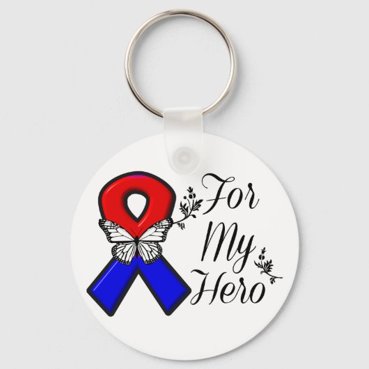 Porte-clés Ruban rouge et bleu pour mon héros (Recto)