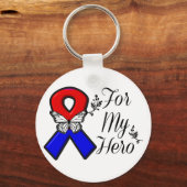 Porte-clés Ruban rouge et bleu pour mon héros (Recto)